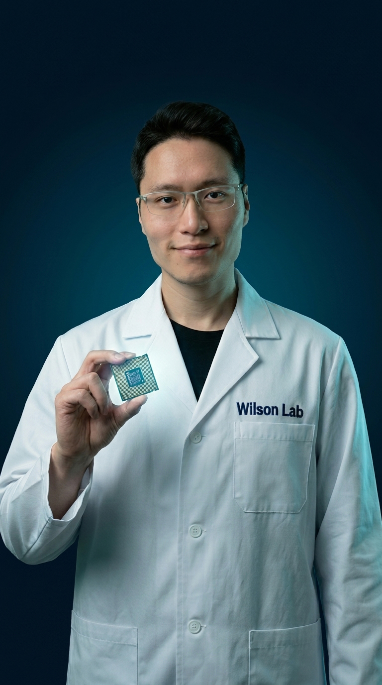 Wilson AI Lab founder Wilson holding an AI chip